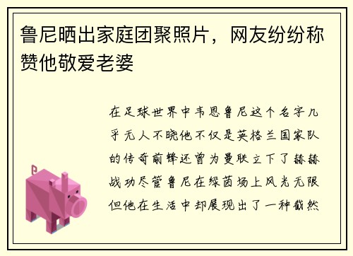 鲁尼晒出家庭团聚照片，网友纷纷称赞他敬爱老婆